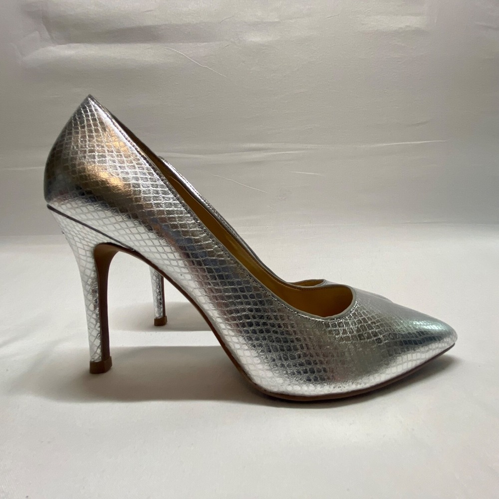 Michael Kors Claire Pump Women's 7 Metalic Silver Snakeskin Embossed Leather GUC